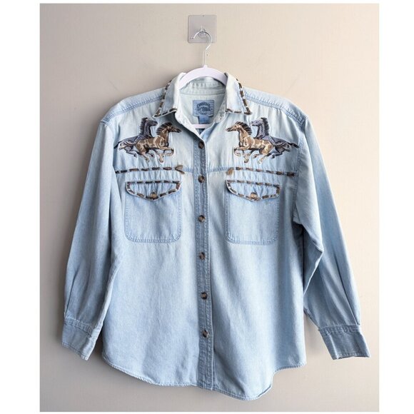 Cambridge Dry Goods Tops - Vintage Horse Embroidered Button up Shirt